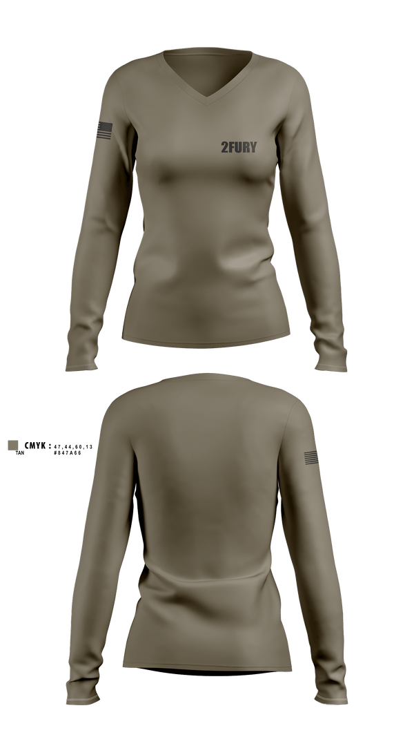 Women's Long Sleeve Vneck Shirt, 2fury, Army, Teamtime, Team time, sublimation, custom sports apparel, team uniforms, spirit wear, spiritwear, sports uniforms, custom shirts, team store, custom team store, fundraiser sports, apparel fundraiser