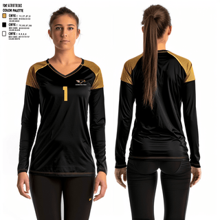 Women's Long Sleeve Vneck Shirt, Algoma High School Volleyball, Women's Volleyball, Teamtime, Team time, sublimation, custom sports apparel, team uniforms, spirit wear, spiritwear, sports uniforms, custom shirts, team store, custom team store, fundraiser sports, apparel fundraiser