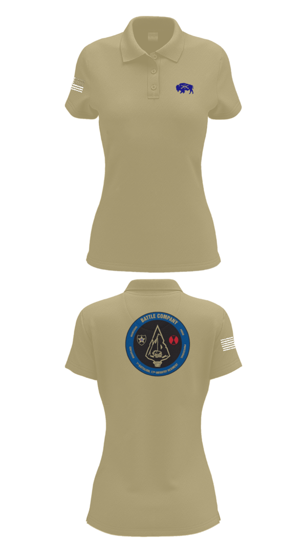 Women's Short Sleeve Performance Polo, Battle company 1-17IN, Army, Teamtime, Team time, sublimation, custom sports apparel, team uniforms, spirit wear, spiritwear, sports uniforms, custom shirts, team store, custom team store, fundraiser sports, apparel fundraiser