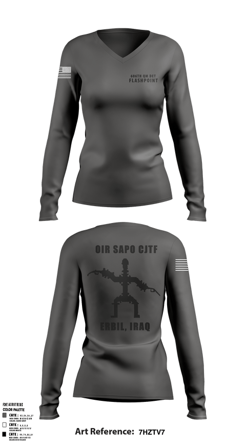 Women's Long Sleeve Vneck Shirt, 606th Qm Det, Army, Teamtime, Team time, sublimation, custom sports apparel, team uniforms, spirit wear, spiritwear, sports uniforms, custom shirts, team store, custom team store, fundraiser sports, apparel fundraiser
