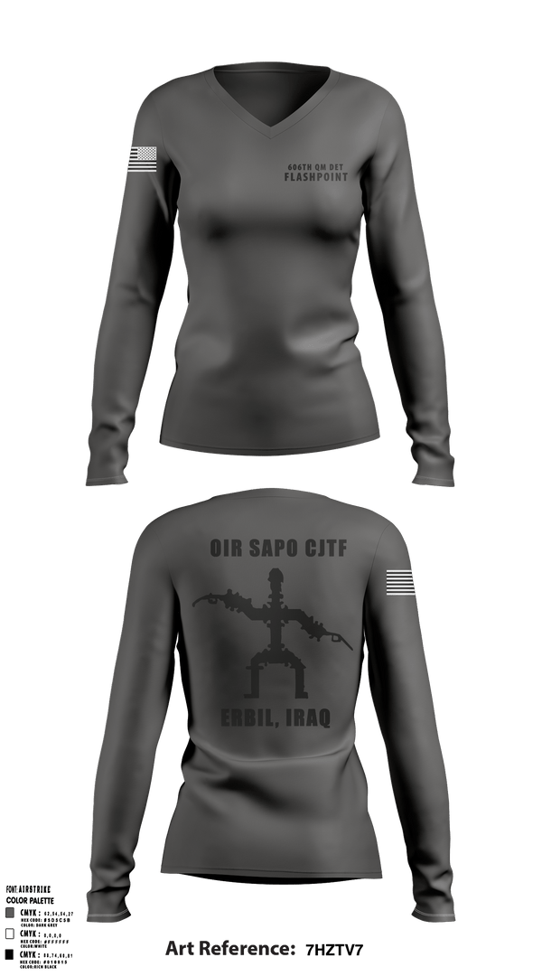 Women's Long Sleeve Vneck Shirt, 606th Qm Det, Army, Teamtime, Team time, sublimation, custom sports apparel, team uniforms, spirit wear, spiritwear, sports uniforms, custom shirts, team store, custom team store, fundraiser sports, apparel fundraiser