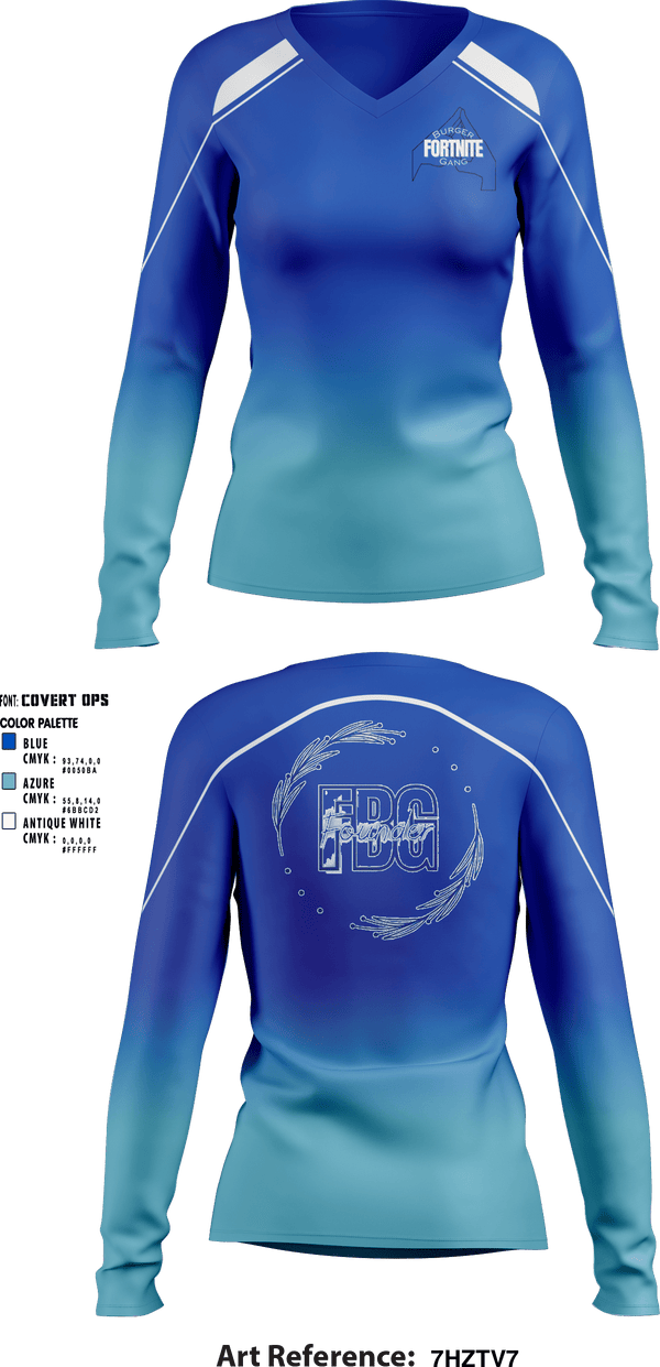 Women's Long Sleeve Vneck Shirt, Fortnite Burger Gang, E-Sports, Teamtime, Team time, sublimation, custom sports apparel, team uniforms, spirit wear, spiritwear, sports uniforms, custom shirts, team store, custom team store, fundraiser sports, apparel fundraiser