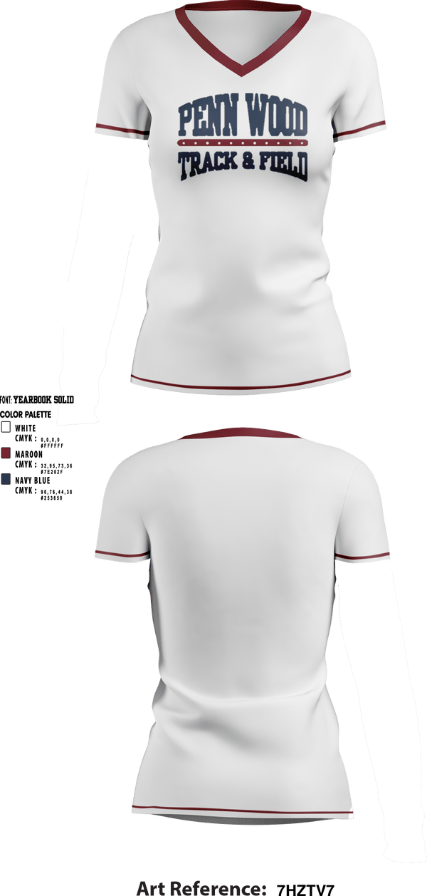 Women's Short Sleeve Vneck Shirt, PENN WOOD Highschool, Track & Field, Teamtime, Team time, sublimation, custom sports apparel, team uniforms, spirit wear, spiritwear, sports uniforms, custom shirts, team store, custom team store, fundraiser sports, apparel fundraiser
