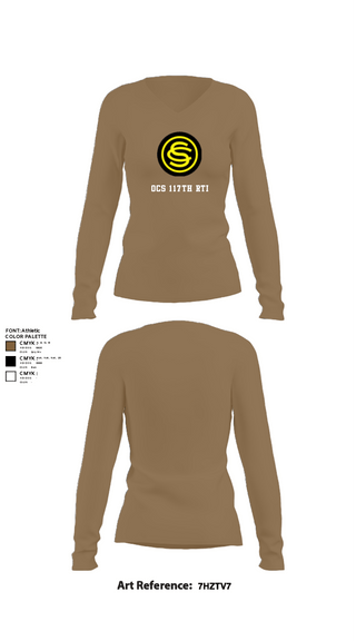 Women's Long Sleeve Vneck Shirt, OCS 117th RTI, National Guard, Teamtime, Team time, sublimation, custom sports apparel, team uniforms, spirit wear, spiritwear, sports uniforms, custom shirts, team store, custom team store, fundraiser sports, apparel fundraiser