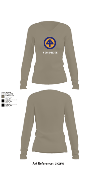 Women's Long Sleeve Vneck Shirt, A CO 2-113th, Army, Teamtime, Team time, sublimation, custom sports apparel, team uniforms, spirit wear, spiritwear, sports uniforms, custom shirts, team store, custom team store, fundraiser sports, apparel fundraiser