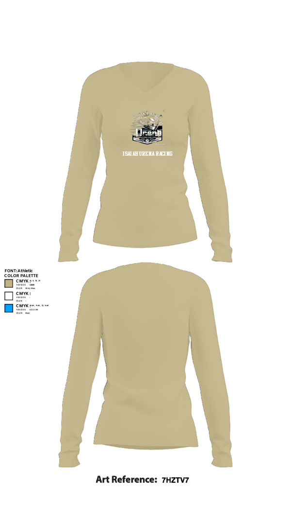 Women's Long Sleeve Vneck Shirt, Isaiahurena racing, E-Sports, Teamtime, Team time, sublimation, custom sports apparel, team uniforms, spirit wear, spiritwear, sports uniforms, custom shirts, team store, custom team store, fundraiser sports, apparel fundraiser