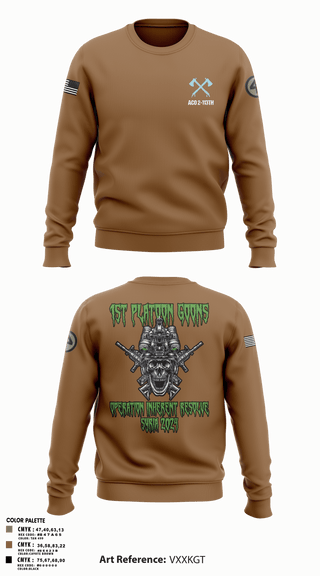 Crew Neck Sweatshirt, A-CO 2-113th Infantry, Army, Teamtime, Team time, sublimation, custom sports apparel, team uniforms, spirit wear, spiritwear, sports uniforms, custom shirts, team store, custom team store, fundraiser sports, apparel fundraiser