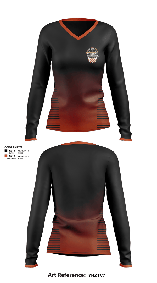 Women's Long Sleeve Vneck Shirt, Pivot Elite Hoops, Women's Basketball, Teamtime, Team time, sublimation, custom sports apparel, team uniforms, spirit wear, spiritwear, sports uniforms, custom shirts, team store, custom team store, fundraiser sports, apparel fundraiser