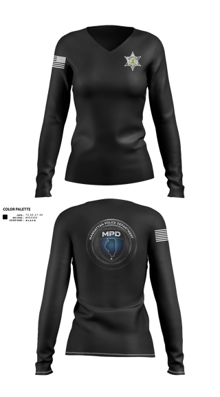Women's Long Sleeve Vneck Shirt, Manhattan Police Department, , Teamtime, Team time, sublimation, custom sports apparel, team uniforms, spirit wear, spiritwear, sports uniforms, custom shirts, team store, custom team store, fundraiser sports, apparel fundraiser