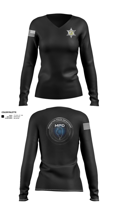 Manhattan Police Department 25505954 Women's Long Sleeve V-neck Shirt - 140