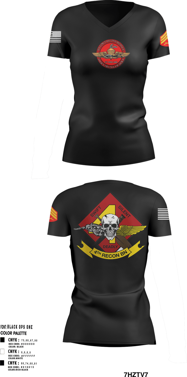 Women's Short Sleeve Vneck Shirt, 4th Recon Delta Company, Marines, Teamtime, Team time, sublimation, custom sports apparel, team uniforms, spirit wear, spiritwear, sports uniforms, custom shirts, team store, custom team store, fundraiser sports, apparel fundraiser