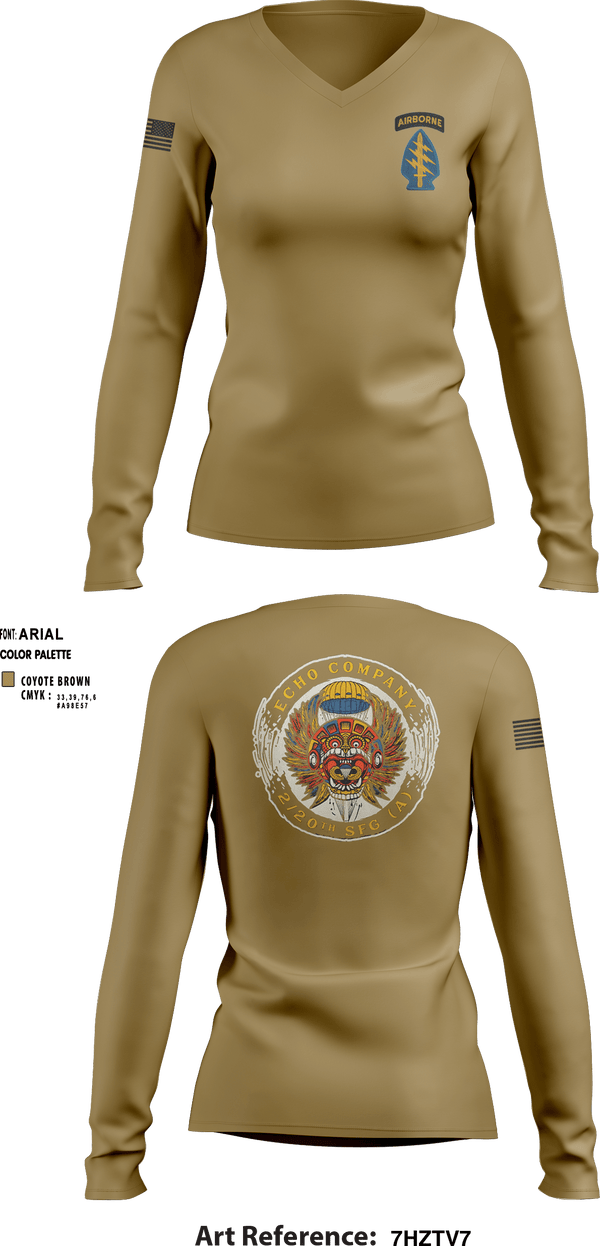 Women's Long Sleeve Vneck Shirt, ECHO 20th SFG, National Guard, Teamtime, Team time, sublimation, custom sports apparel, team uniforms, spirit wear, spiritwear, sports uniforms, custom shirts, team store, custom team store, fundraiser sports, apparel fundraiser
