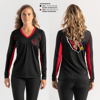 Women's Long Sleeve Vneck Shirt, plainfield cardinals, Track & Field, Teamtime, Team time, sublimation, custom sports apparel, team uniforms, spirit wear, spiritwear, sports uniforms, custom shirts, team store, custom team store, fundraiser sports, apparel fundraiser
