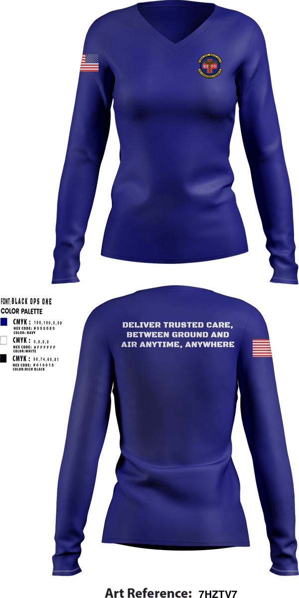 Women's Long Sleeve Vneck Shirt, 452d Aeromedical Staging Squadron, Air Force, Teamtime, Team time, sublimation, custom sports apparel, team uniforms, spirit wear, spiritwear, sports uniforms, custom shirts, team store, custom team store, fundraiser sports, apparel fundraiser