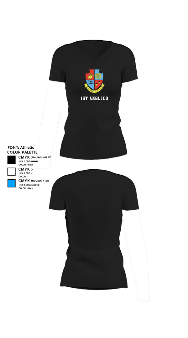 Women's Short Sleeve Vneck Shirt, 1st Anglico, , Teamtime, Team time, sublimation, custom sports apparel, team uniforms, spirit wear, spiritwear, sports uniforms, custom shirts, team store, custom team store, fundraiser sports, apparel fundraiser