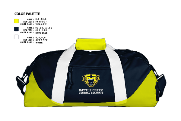 Duffle Bag, Battle Creek Central Bearcats Flag Football, Track & Field, Teamtime, Team time, sublimation, custom sports apparel, team uniforms, spirit wear, spiritwear, sports uniforms, custom shirts, team store, custom team store, fundraiser sports, apparel fundraiser