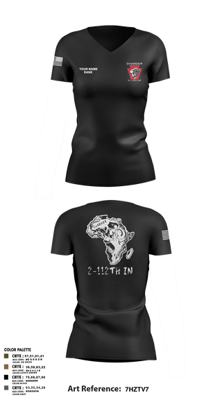 Women's Short Sleeve Vneck Shirt, Charger Co. / 2-112th Infantry Battalion, National Guard, Teamtime, Team time, sublimation, custom sports apparel, team uniforms, spirit wear, spiritwear, sports uniforms, custom shirts, team store, custom team store, fundraiser sports, apparel fundraiser