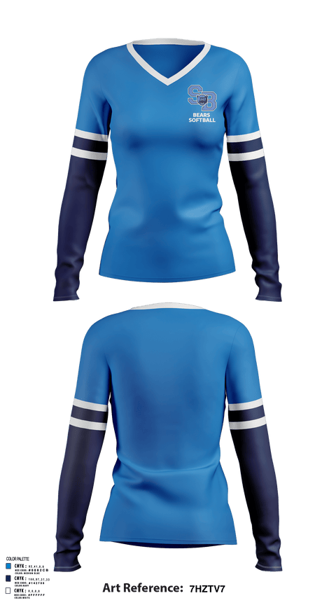 Women's Long Sleeve Vneck Shirt, Bears, Softball, Teamtime, Team time, sublimation, custom sports apparel, team uniforms, spirit wear, spiritwear, sports uniforms, custom shirts, team store, custom team store, fundraiser sports, apparel fundraiser