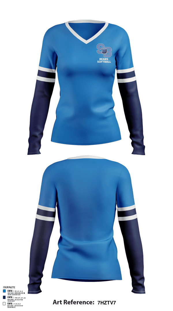 Women's Long Sleeve Vneck Shirt, Bears, Softball, Teamtime, Team time, sublimation, custom sports apparel, team uniforms, spirit wear, spiritwear, sports uniforms, custom shirts, team store, custom team store, fundraiser sports, apparel fundraiser