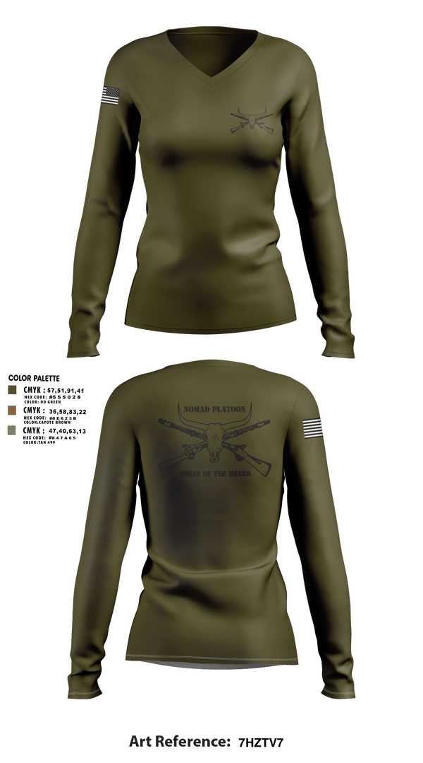 Women's Long Sleeve Vneck Shirt, Nomad Platoon, , Teamtime, Team time, sublimation, custom sports apparel, team uniforms, spirit wear, spiritwear, sports uniforms, custom shirts, team store, custom team store, fundraiser sports, apparel fundraiser