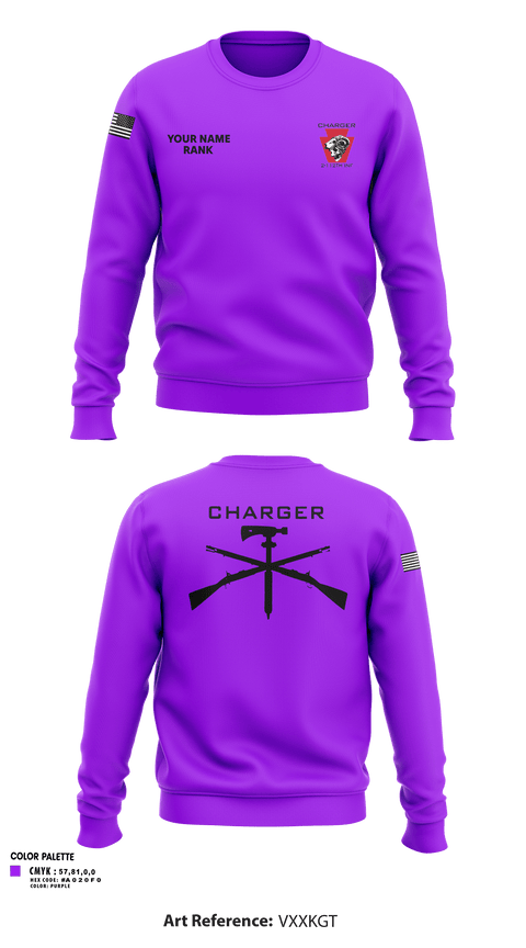 Crew Neck Sweatshirt, Charger Co. / 2-112th Infantry Battalion, National Guard, Teamtime, Team time, sublimation, custom sports apparel, team uniforms, spirit wear, spiritwear, sports uniforms, custom shirts, team store, custom team store, fundraiser sports, apparel fundraiser