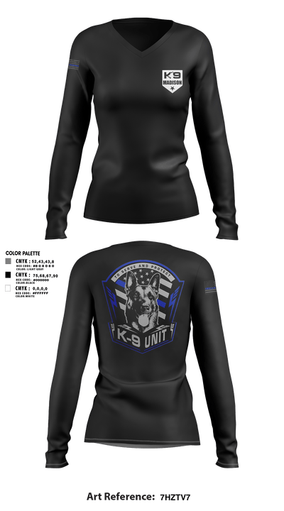 K-9 37862804 Women's Long Sleeve V-neck Shirt - 3