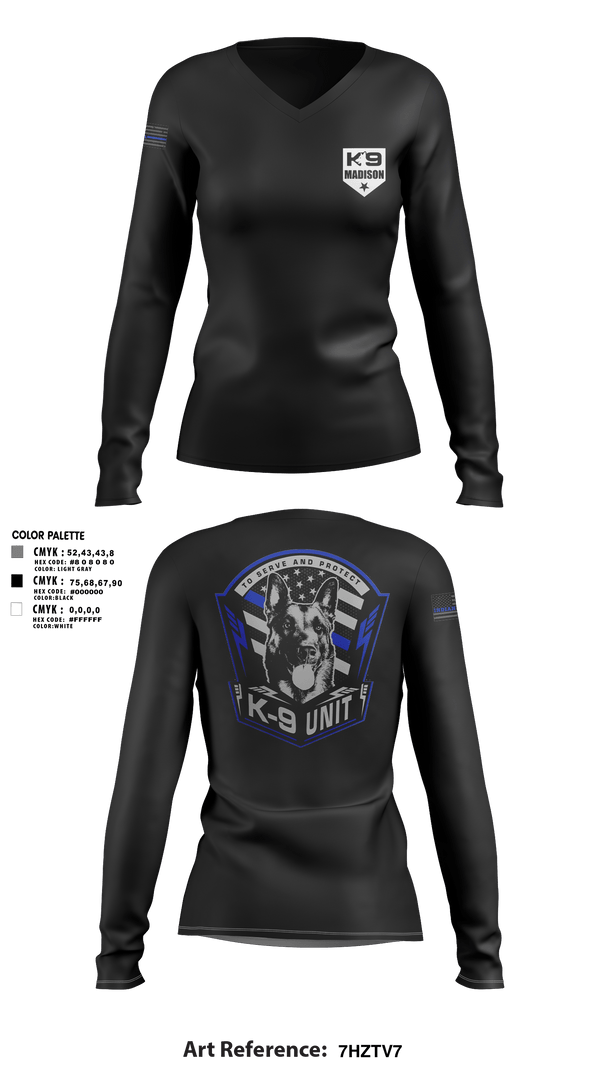 Women's Long Sleeve Vneck Shirt, K-9, , Teamtime, Team time, sublimation, custom sports apparel, team uniforms, spirit wear, spiritwear, sports uniforms, custom shirts, team store, custom team store, fundraiser sports, apparel fundraiser