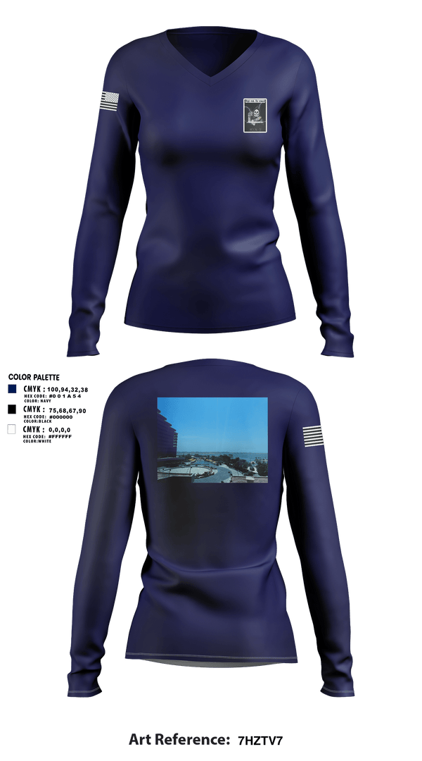 Women's Long Sleeve Vneck Shirt, VQ-1, Navy, Teamtime, Team time, sublimation, custom sports apparel, team uniforms, spirit wear, spiritwear, sports uniforms, custom shirts, team store, custom team store, fundraiser sports, apparel fundraiser