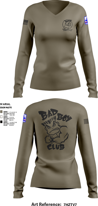 Women's Long Sleeve Vneck Shirt, 3rd PLT Bad Boys, Army, Teamtime, Team time, sublimation, custom sports apparel, team uniforms, spirit wear, spiritwear, sports uniforms, custom shirts, team store, custom team store, fundraiser sports, apparel fundraiser