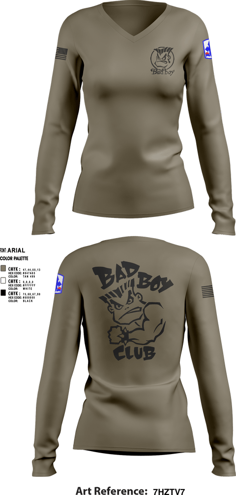 Women's Long Sleeve Vneck Shirt, 3rd PLT Bad Boys, Army, Teamtime, Team time, sublimation, custom sports apparel, team uniforms, spirit wear, spiritwear, sports uniforms, custom shirts, team store, custom team store, fundraiser sports, apparel fundraiser