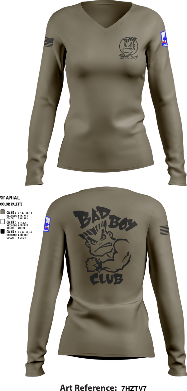 Women's Long Sleeve Vneck Shirt, 3rd PLT Bad Boys, Army, Teamtime, Team time, sublimation, custom sports apparel, team uniforms, spirit wear, spiritwear, sports uniforms, custom shirts, team store, custom team store, fundraiser sports, apparel fundraiser