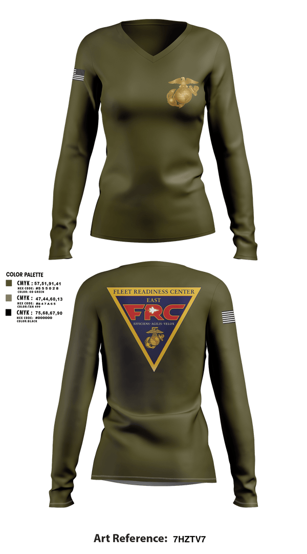 Women's Long Sleeve Vneck Shirt, FRC East, Marines, Teamtime, Team time, sublimation, custom sports apparel, team uniforms, spirit wear, spiritwear, sports uniforms, custom shirts, team store, custom team store, fundraiser sports, apparel fundraiser