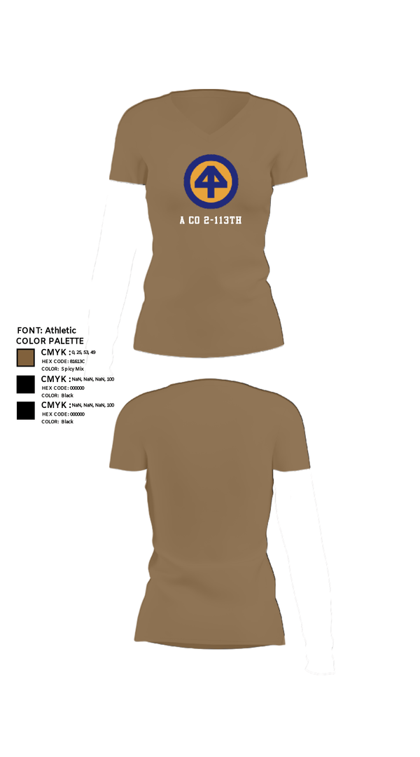 Women's Short Sleeve Vneck Shirt, A CO 2-113th, Army, Teamtime, Team time, sublimation, custom sports apparel, team uniforms, spirit wear, spiritwear, sports uniforms, custom shirts, team store, custom team store, fundraiser sports, apparel fundraiser