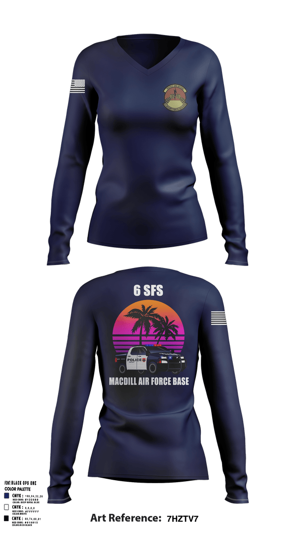Women's Long Sleeve Vneck Shirt, 6th Security Forces Squadron, Air Force, Teamtime, Team time, sublimation, custom sports apparel, team uniforms, spirit wear, spiritwear, sports uniforms, custom shirts, team store, custom team store, fundraiser sports, apparel fundraiser