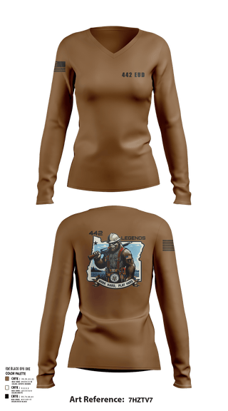 Women's Long Sleeve Vneck Shirt, 442 EUD, National Guard, Teamtime, Team time, sublimation, custom sports apparel, team uniforms, spirit wear, spiritwear, sports uniforms, custom shirts, team store, custom team store, fundraiser sports, apparel fundraiser