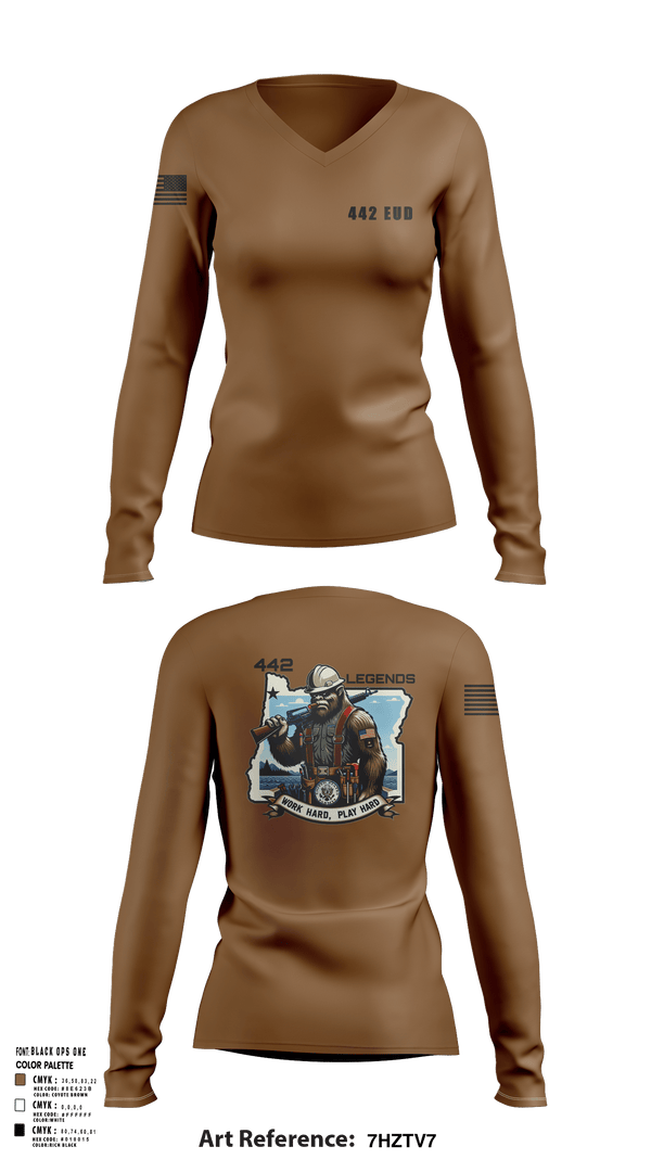 Women's Long Sleeve Vneck Shirt, 442 EUD, National Guard, Teamtime, Team time, sublimation, custom sports apparel, team uniforms, spirit wear, spiritwear, sports uniforms, custom shirts, team store, custom team store, fundraiser sports, apparel fundraiser