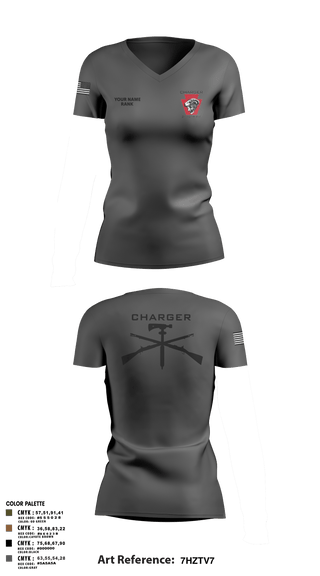 Women's Short Sleeve Vneck Shirt, Charger Co. / 2-112th Infantry Battalion, National Guard, Teamtime, Team time, sublimation, custom sports apparel, team uniforms, spirit wear, spiritwear, sports uniforms, custom shirts, team store, custom team store, fundraiser sports, apparel fundraiser