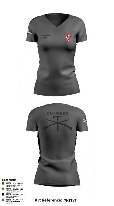 Charger Co. / 2-112th Infantry Battalion 37738588 Women's Short Sleeve V-neck Shirt - 53
