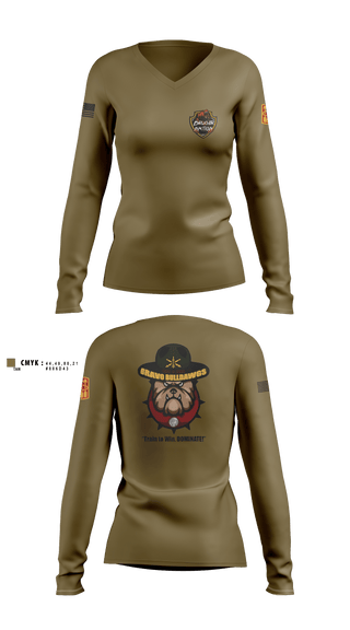 Women's Long Sleeve Vneck Shirt, Bravo BulldawgsBravo BulldawgsB_3-6 ADARBulldawgs 3-6ADAR, Army, Teamtime, Team time, sublimation, custom sports apparel, team uniforms, spirit wear, spiritwear, sports uniforms, custom shirts, team store, custom team store, fundraiser sports, apparel fundraiser