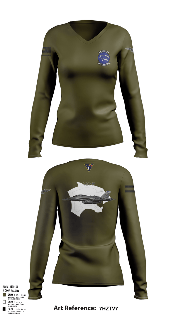 Women's Long Sleeve Vneck Shirt, VAQ-139 Cougars, Navy, Teamtime, Team time, sublimation, custom sports apparel, team uniforms, spirit wear, spiritwear, sports uniforms, custom shirts, team store, custom team store, fundraiser sports, apparel fundraiser