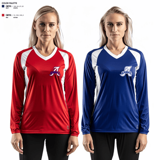 Women's Long Sleeve Vneck Shirt, Albemarle Youth Football, Football, Teamtime, Team time, sublimation, custom sports apparel, team uniforms, spirit wear, spiritwear, sports uniforms, custom shirts, team store, custom team store, fundraiser sports, apparel fundraiser