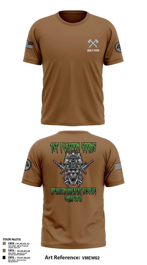Old School Cotton Feel Shirt, A-CO 2-113th Infantry, Army, Teamtime, Team time, sublimation, custom sports apparel, team uniforms, spirit wear, spiritwear, sports uniforms, custom shirts, team store, custom team store, fundraiser sports, apparel fundraiser