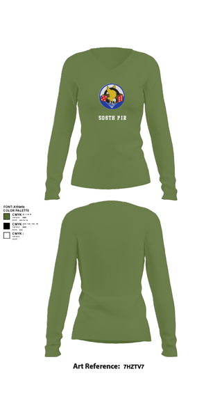Women's Long Sleeve Vneck Shirt, 506th PIR, Army, Teamtime, Team time, sublimation, custom sports apparel, team uniforms, spirit wear, spiritwear, sports uniforms, custom shirts, team store, custom team store, fundraiser sports, apparel fundraiser