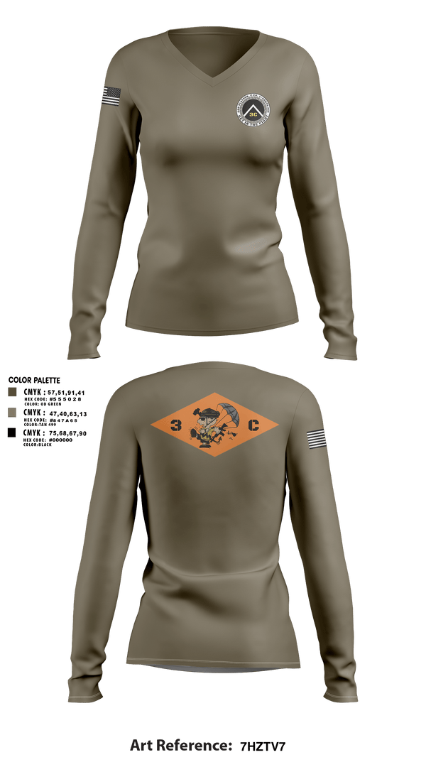 Women's Long Sleeve Vneck Shirt, 3rd Platoon, CCo, 1-508th PIR, , Teamtime, Team time, sublimation, custom sports apparel, team uniforms, spirit wear, spiritwear, sports uniforms, custom shirts, team store, custom team store, fundraiser sports, apparel fundraiser
