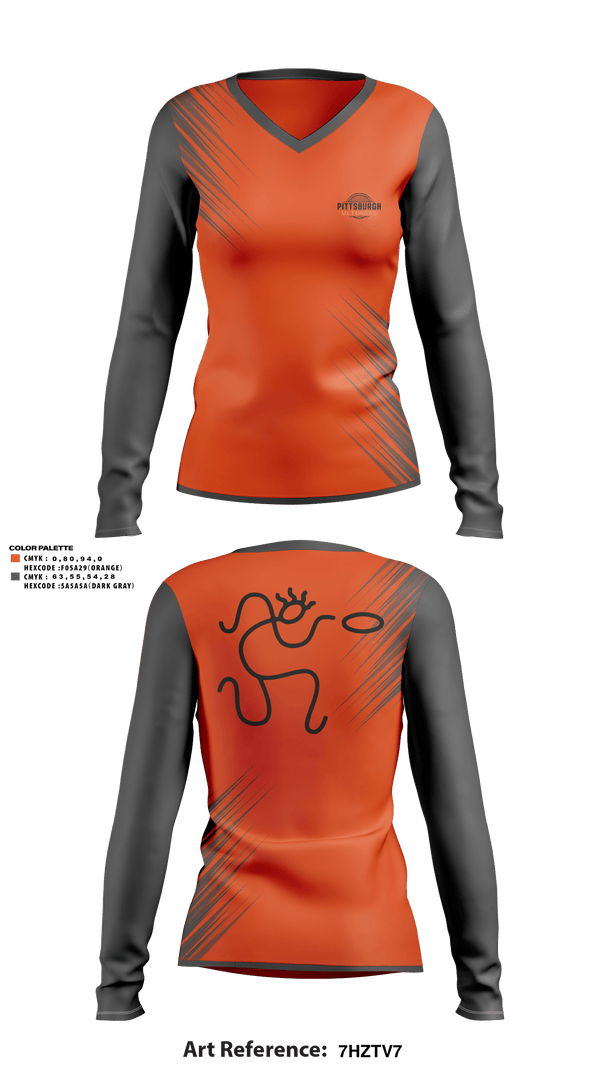 Women's Long Sleeve Vneck Shirt, Pittsburgh Ultimate, Spirit Store, Teamtime, Team time, sublimation, custom sports apparel, team uniforms, spirit wear, spiritwear, sports uniforms, custom shirts, team store, custom team store, fundraiser sports, apparel fundraiser