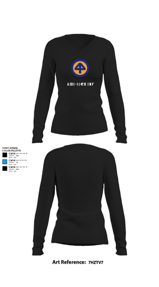 Women's Long Sleeve Vneck Shirt, A Co 1/1-114thA Co 1-114th INF, Army, Teamtime, Team time, sublimation, custom sports apparel, team uniforms, spirit wear, spiritwear, sports uniforms, custom shirts, team store, custom team store, fundraiser sports, apparel fundraiser