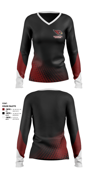 Women's Long Sleeve Vneck Shirt, Pompton Lakes Cardinals, Softball, Teamtime, Team time, sublimation, custom sports apparel, team uniforms, spirit wear, spiritwear, sports uniforms, custom shirts, team store, custom team store, fundraiser sports, apparel fundraiser