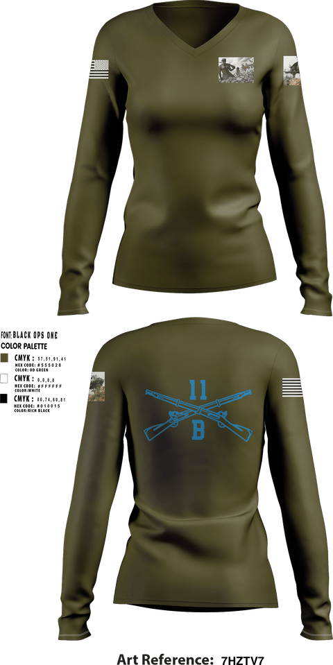 Women's Long Sleeve Vneck Shirt, 218th Maneuver brigade11 bravo infantry, National Guard, Teamtime, Team time, sublimation, custom sports apparel, team uniforms, spirit wear, spiritwear, sports uniforms, custom shirts, team store, custom team store, fundraiser sports, apparel fundraiser