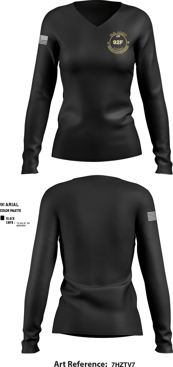 Women's Long Sleeve Vneck Shirt, 1-7 ADA D BATTERY, Army, Teamtime, Team time, sublimation, custom sports apparel, team uniforms, spirit wear, spiritwear, sports uniforms, custom shirts, team store, custom team store, fundraiser sports, apparel fundraiser