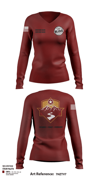 Women's Long Sleeve Vneck Shirt, Fort Bliss DENTAC, Army, Teamtime, Team time, sublimation, custom sports apparel, team uniforms, spirit wear, spiritwear, sports uniforms, custom shirts, team store, custom team store, fundraiser sports, apparel fundraiser